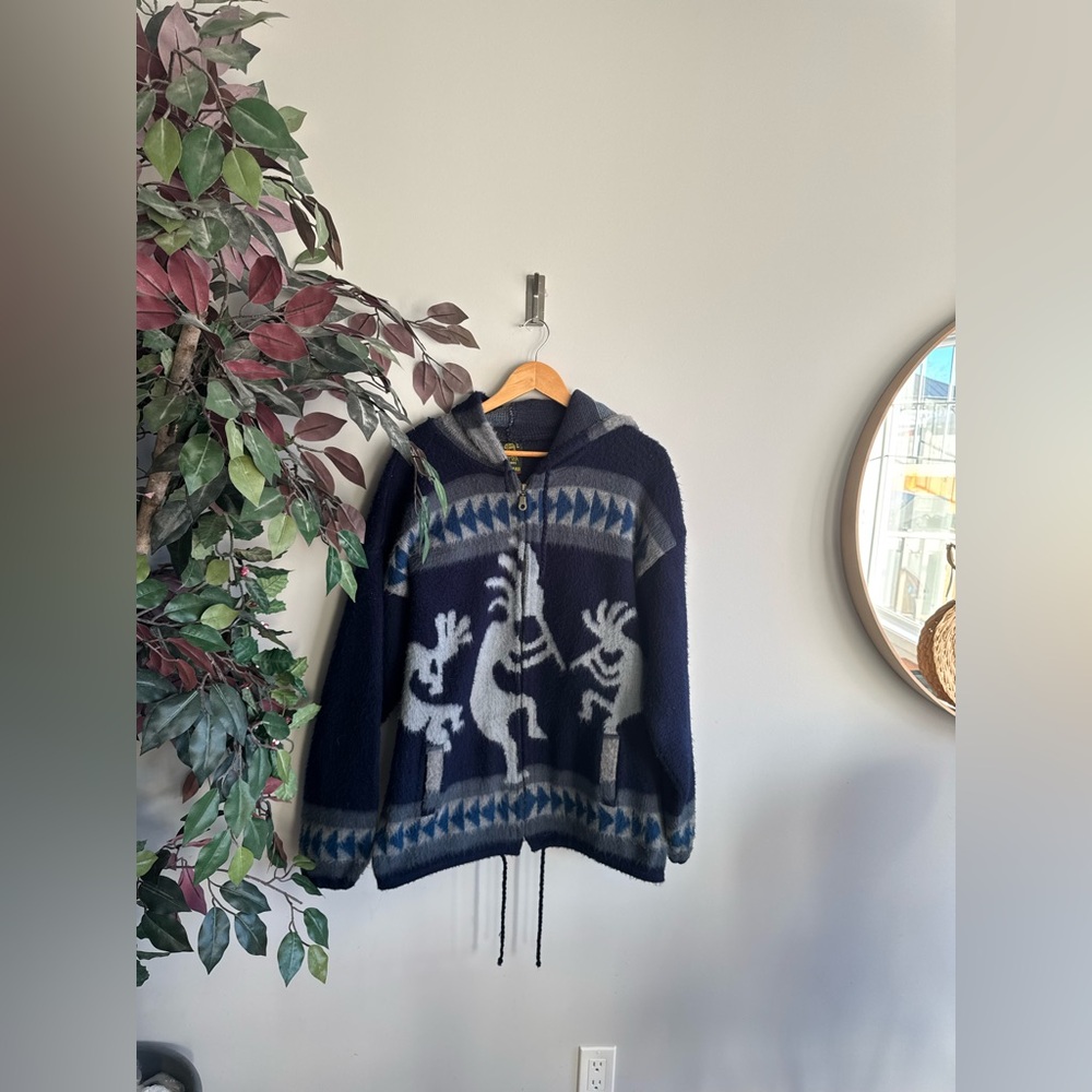 Cozy Navy Blue Jacket with Tribal Pattern